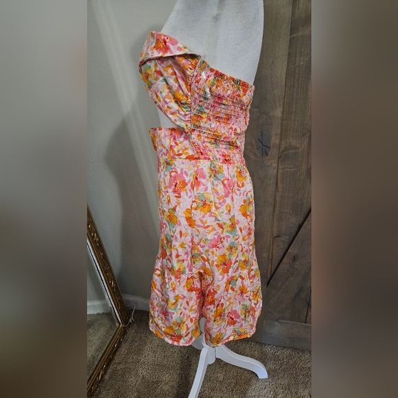 LE LIS Strapless Cut Out Floral Mini Dress In Pink/orange. Size Medium - Picture 11 of 14
